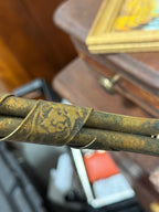Tall Gilt Metal Candlestick, Bundled Rods with Embossed Spiral Banding and Tripod Scroll Feet, c. 1950–1960
