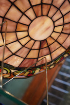 Tiffany-Style Leaded Stained-Glass Lamp Shade — Floral & Sunburst in Amber Slag Glass
