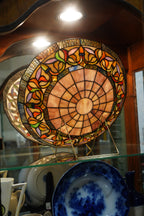 Tiffany-Style Leaded Stained-Glass Lamp Shade — Floral & Sunburst in Amber Slag Glass