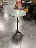 Vintage Green Marble Top Tripod Pedestal Side Table, c. 1955–1985