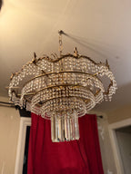 Antique Brass and Crystal Tiered Wedding Cake Chandelier, c. 1910–1940