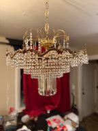 Antique Brass and Crystal Tiered Wedding Cake Chandelier, c. 1910–1940
