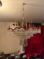 Antique Brass and Crystal Tiered Wedding Cake Chandelier, c. 1910–1940