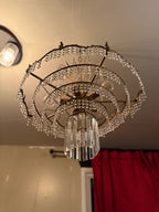 Antique Brass and Crystal Tiered Wedding Cake Chandelier, c. 1910–1940