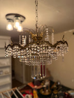 Antique Brass and Crystal Tiered Wedding Cake Chandelier, c. 1910–1940