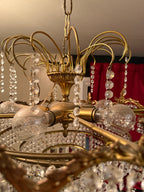 Antique Brass and Crystal Tiered Wedding Cake Chandelier, c. 1910–1940