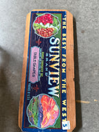 Vintage Sunview Grape Crate End Panel, Delano California, c. 1965–1980