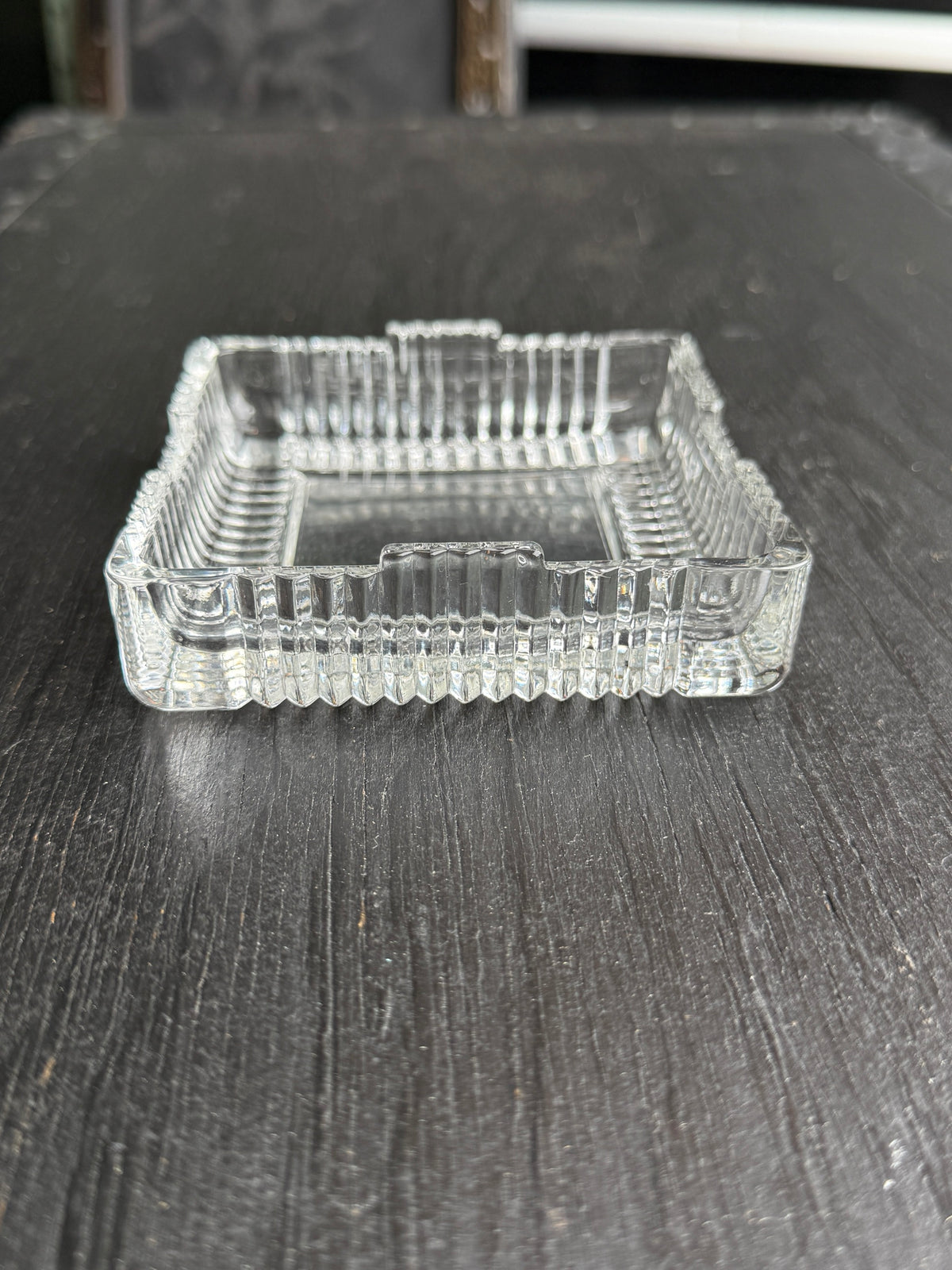 Vintage Ribbed Pressed Glass Square Ashtray, Four Rests, c. 1950–1975