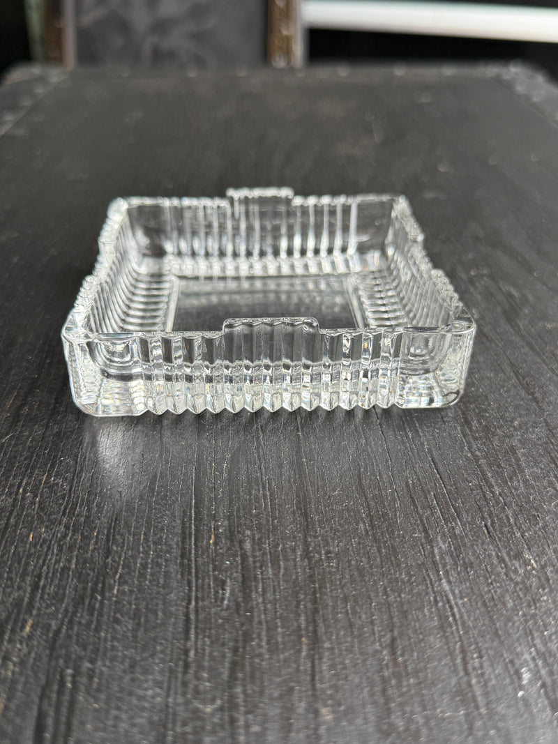 Vintage Ribbed Pressed Glass Square Ashtray, Four Rests, c. 1950–1975