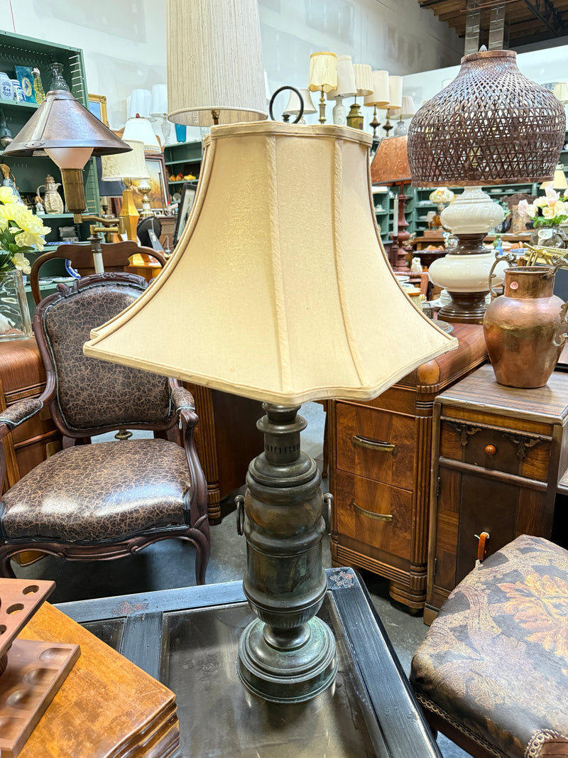 Antique Brass Oil Lamp Converted to Electric Table Lamp, c. 1880–1920