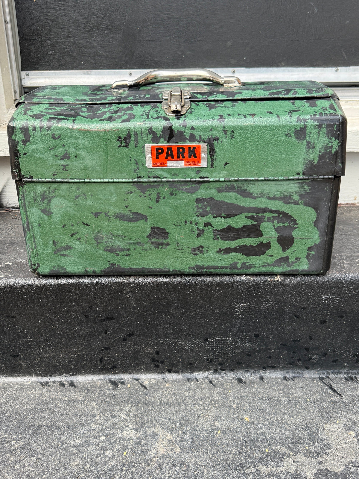 Vintage Park Cantilever Steel Tackle Box, Green Crinkle, c. 1950–1970