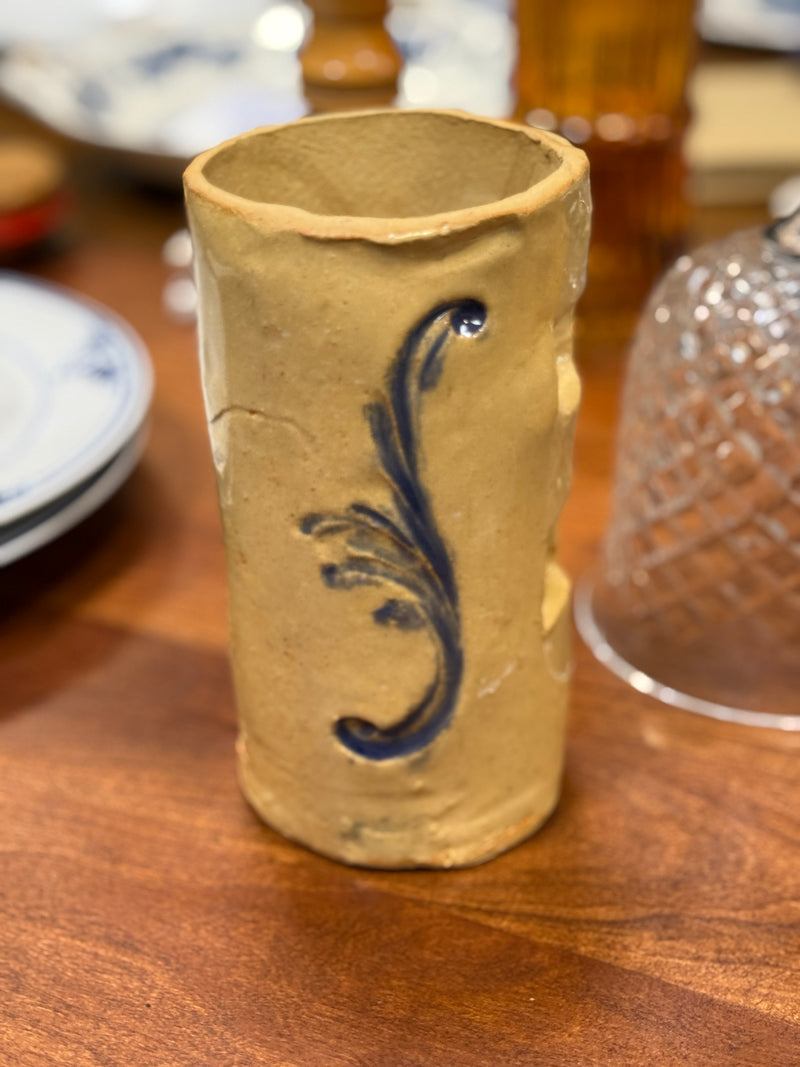 Vintage Pierced Studio Stoneware Vase, Cobalt Brushwork, c. 1975–2005