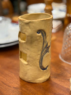 Vintage Pierced Studio Stoneware Vase, Cobalt Brushwork, c. 1975–2005