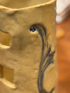 Vintage Pierced Studio Stoneware Vase, Cobalt Brushwork, c. 1975–2005