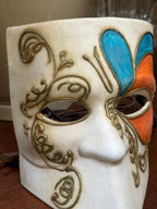 Vintage Venetian Bauta Carnival Mask, Gilt Cartapesta, c. 1920–1960