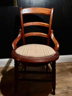 Victorian Pyrographic Parlor Chair • Steam-Bent Back & Turned Legs • c.1890–1910