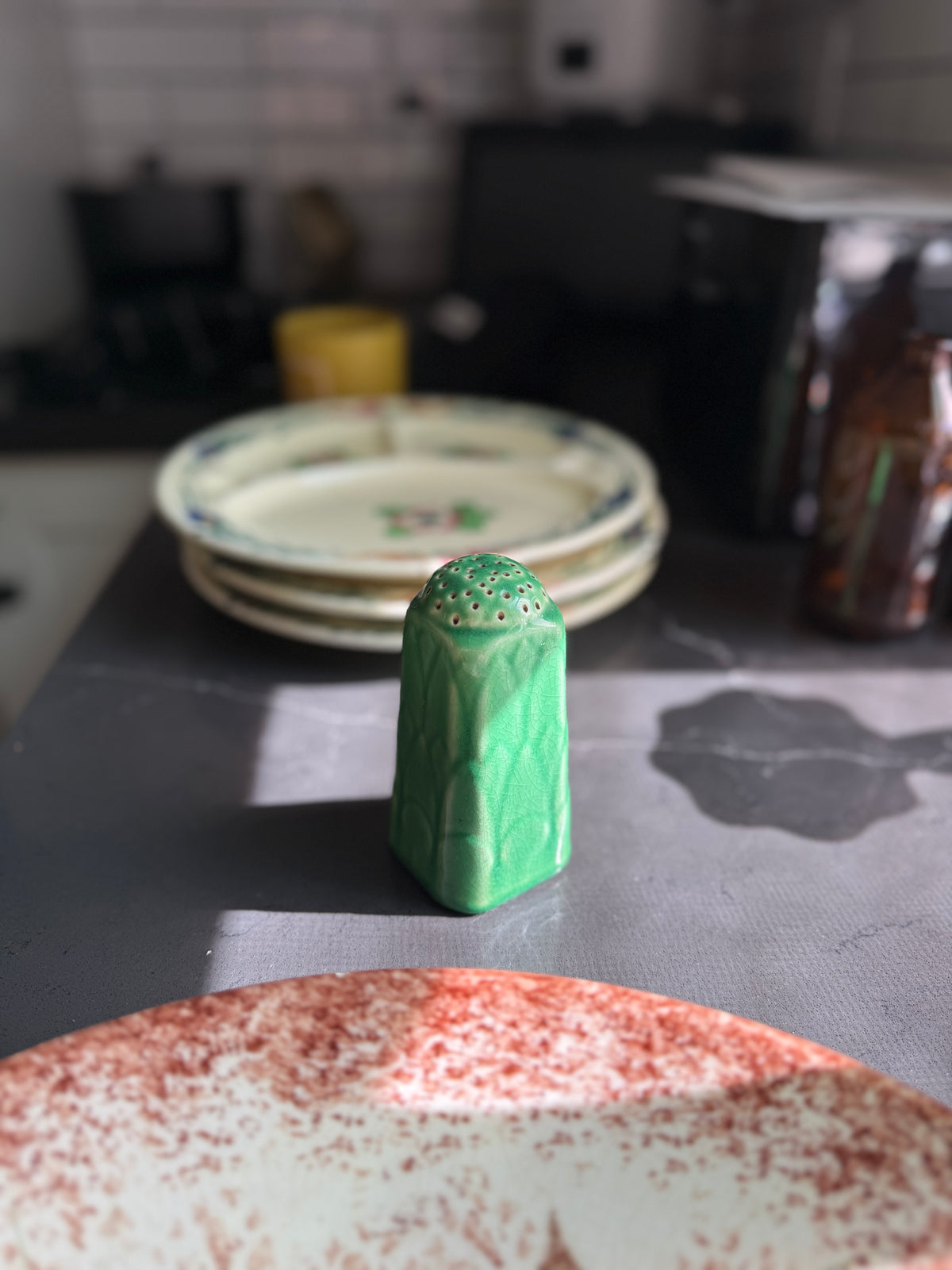 Vintae Green Glazed Ceramic Salt Shaker, c. 1930s-40s