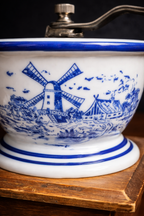 Vintage Blue & White Dutch Windmill Coffee Grinder