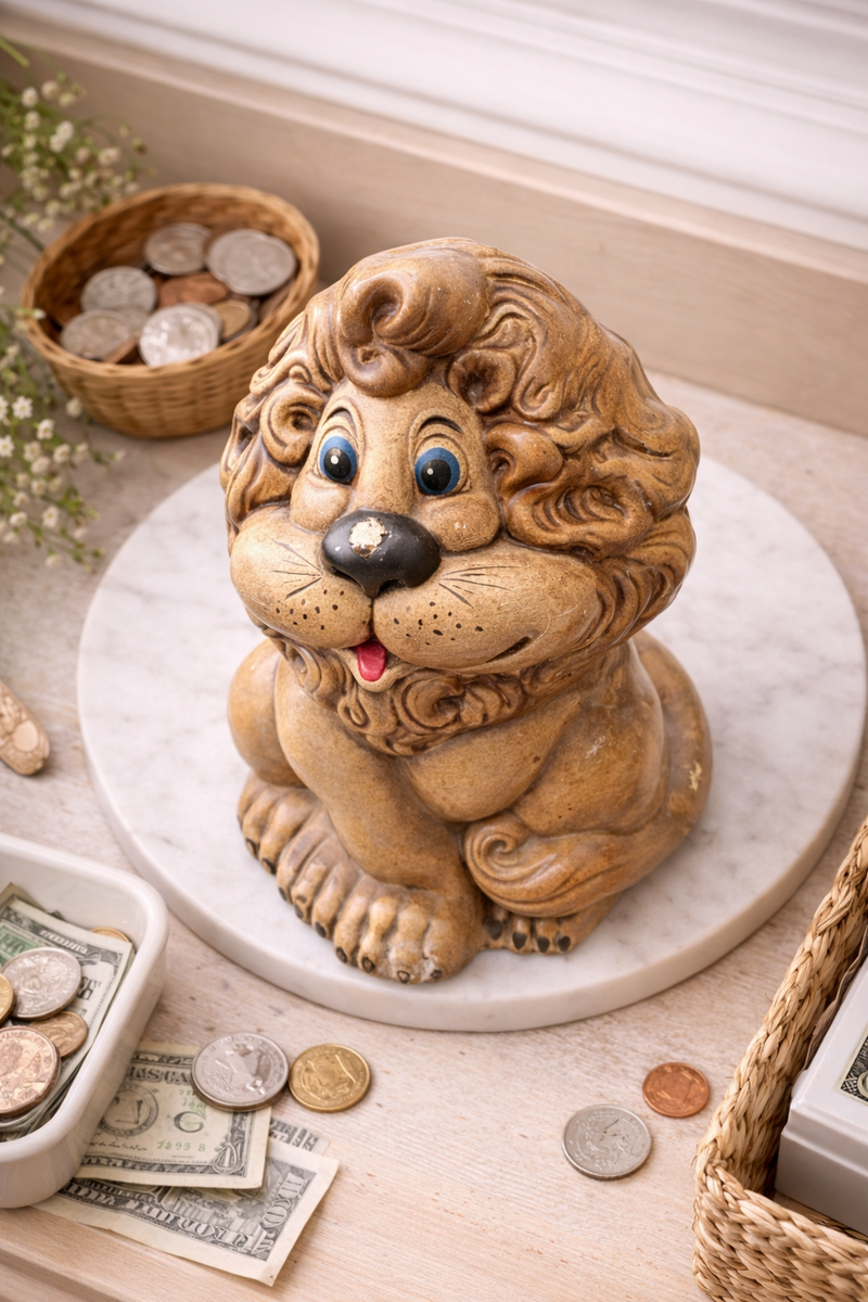 Vintage Ceramic Lion Piggy Bank, c.1970s-1980s
