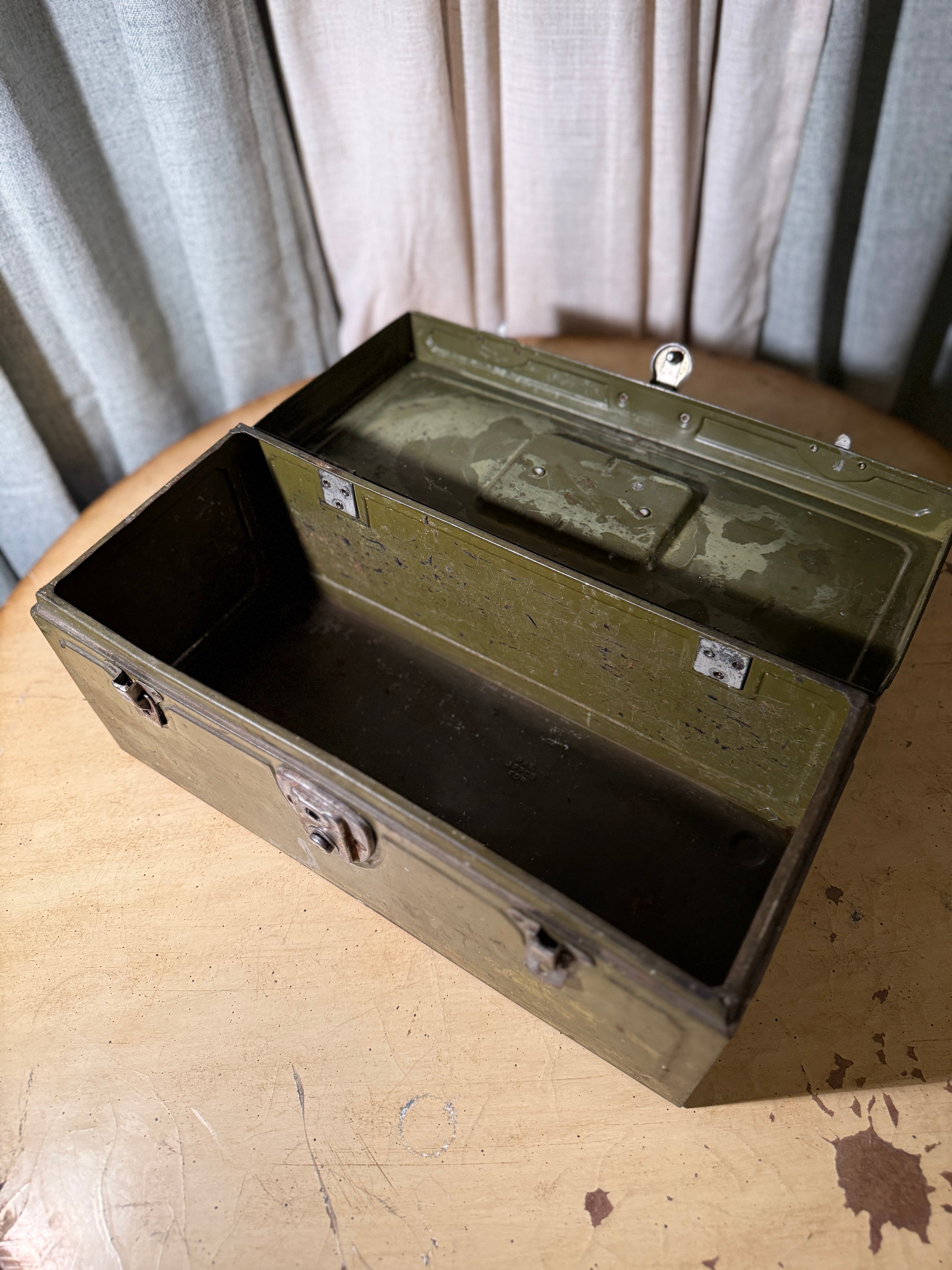 Vintage CLIMAX Military Steel Field Box c. 1940s Olive Drab Storage Chest