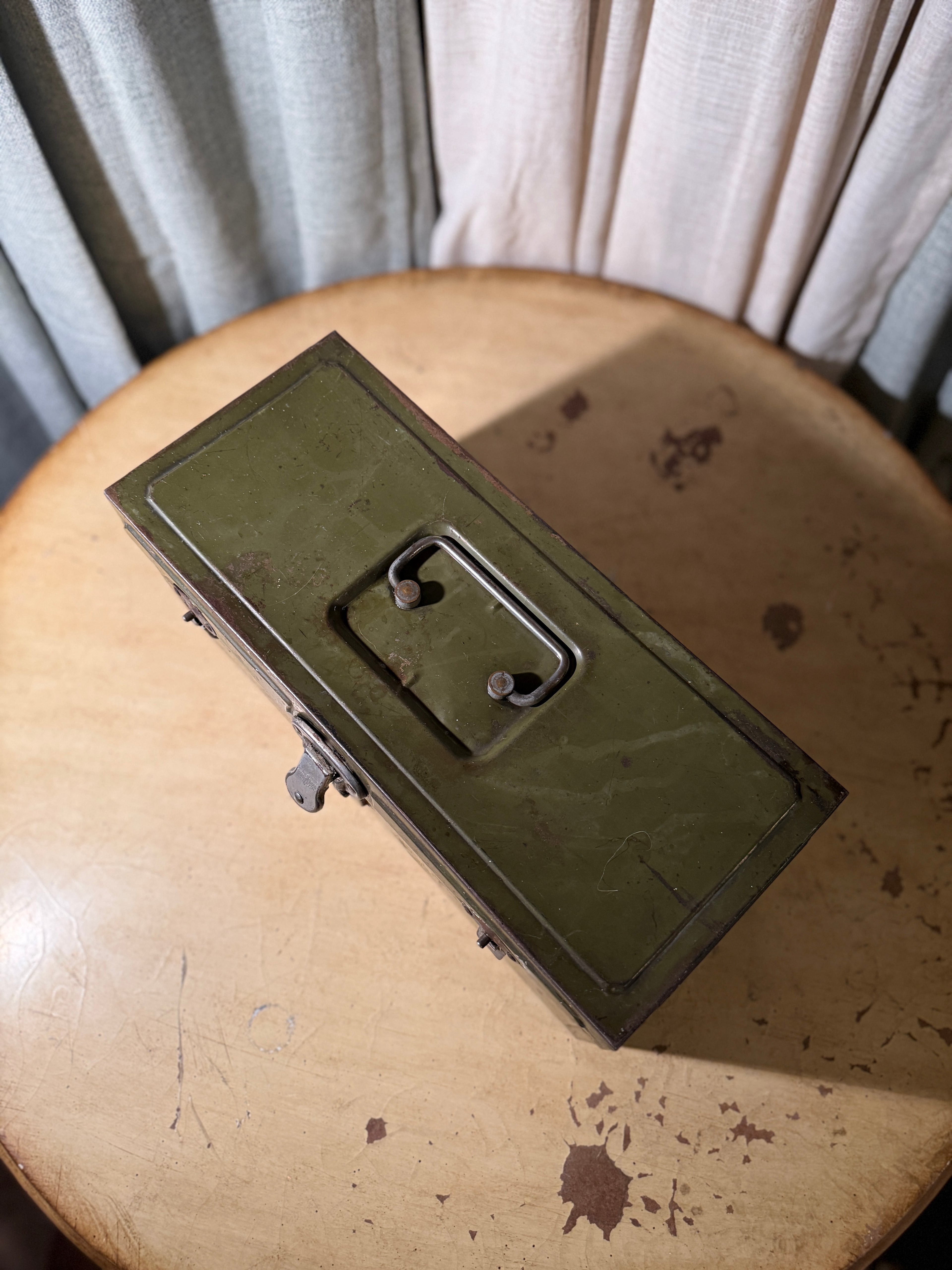 Vintage CLIMAX Military Steel Field Box c. 1940s Olive Drab Storage Chest