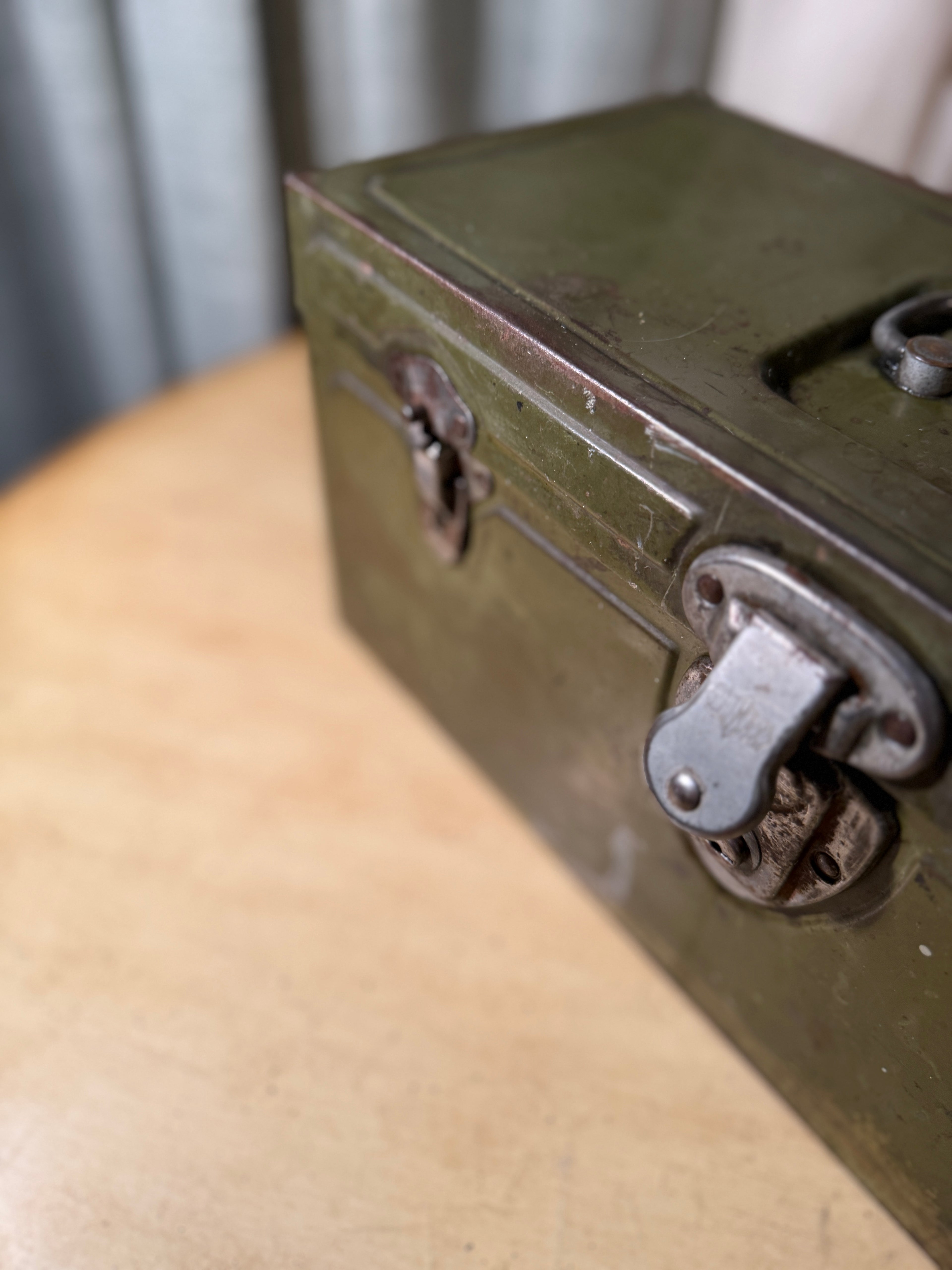 Vintage CLIMAX Military Steel Field Box c. 1940s Olive Drab Storage Chest