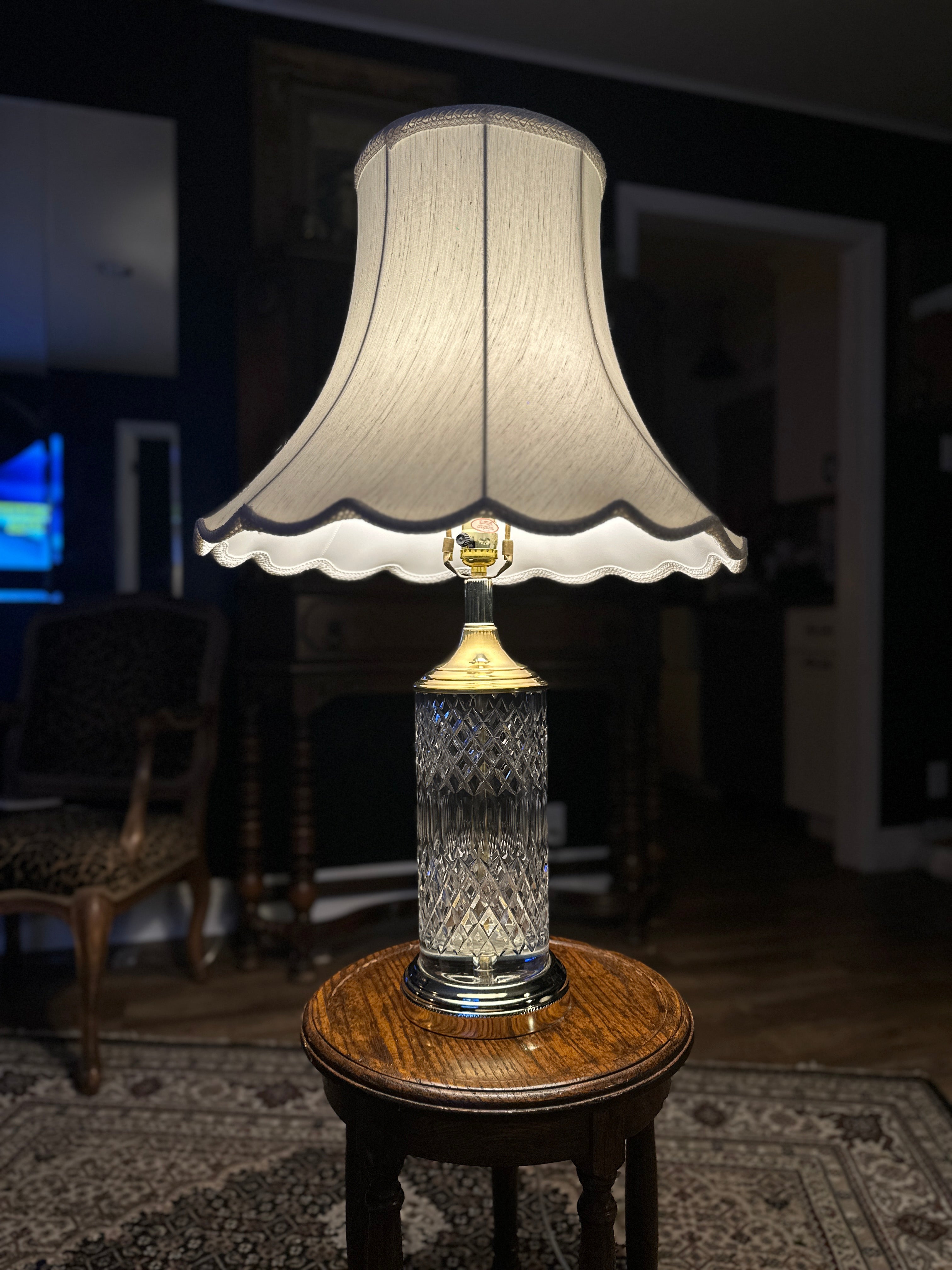 Vintage Crystal Table Lamps Coordinating Pair Brass Base c.1970s