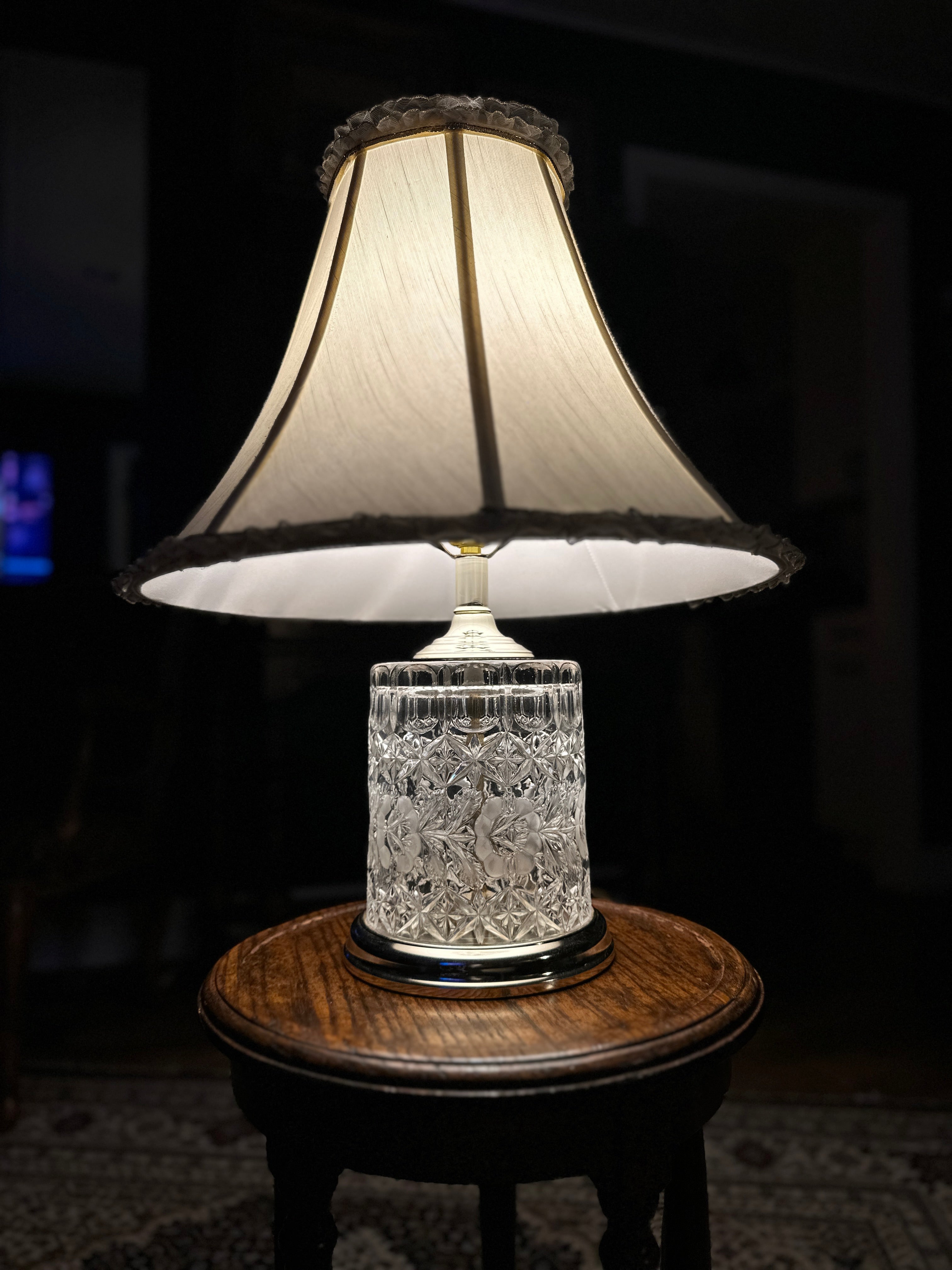Vintage Crystal Table Lamps Coordinating Pair Brass Base c.1970s