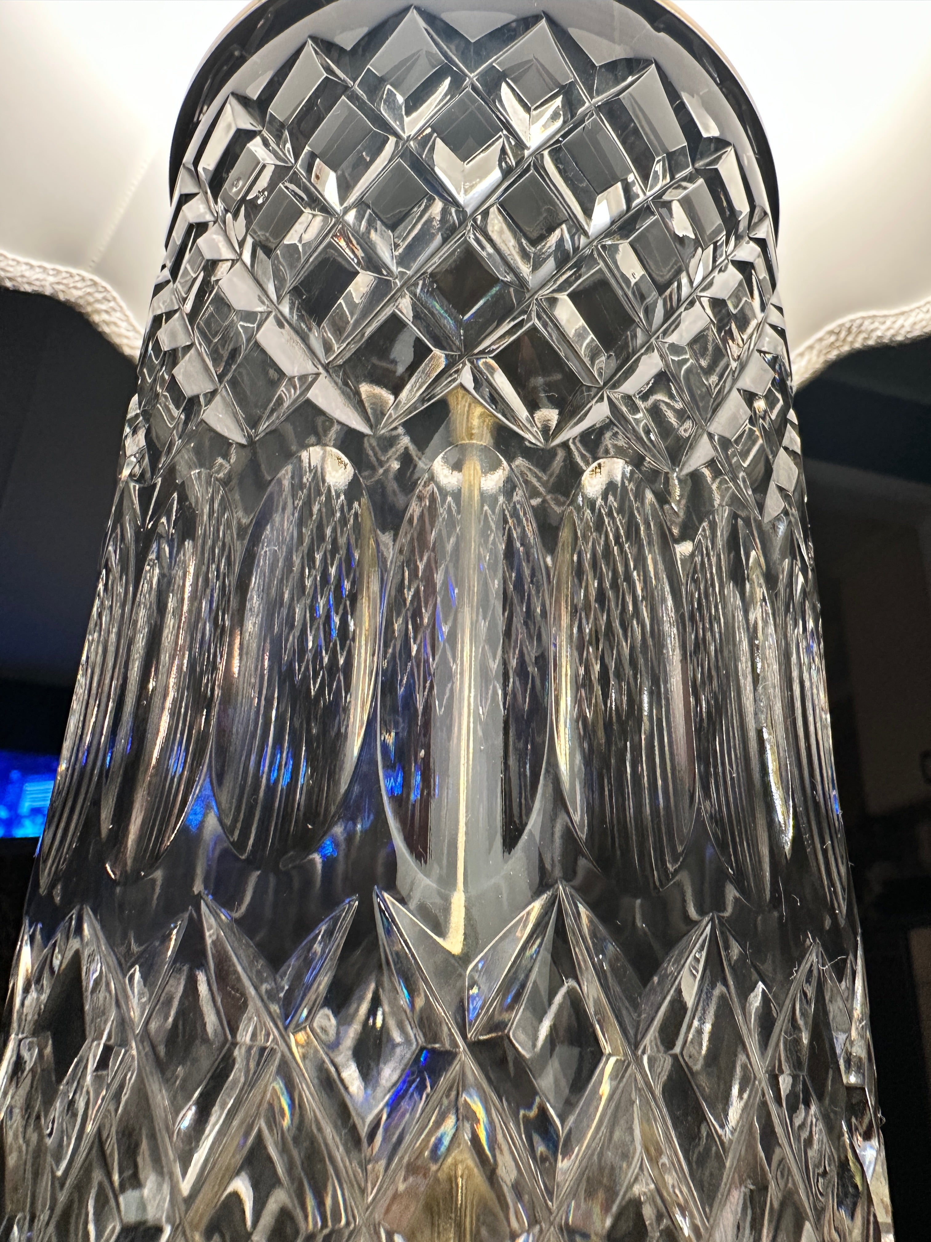 Vintage Crystal Table Lamps Coordinating Pair Brass Base c.1970s