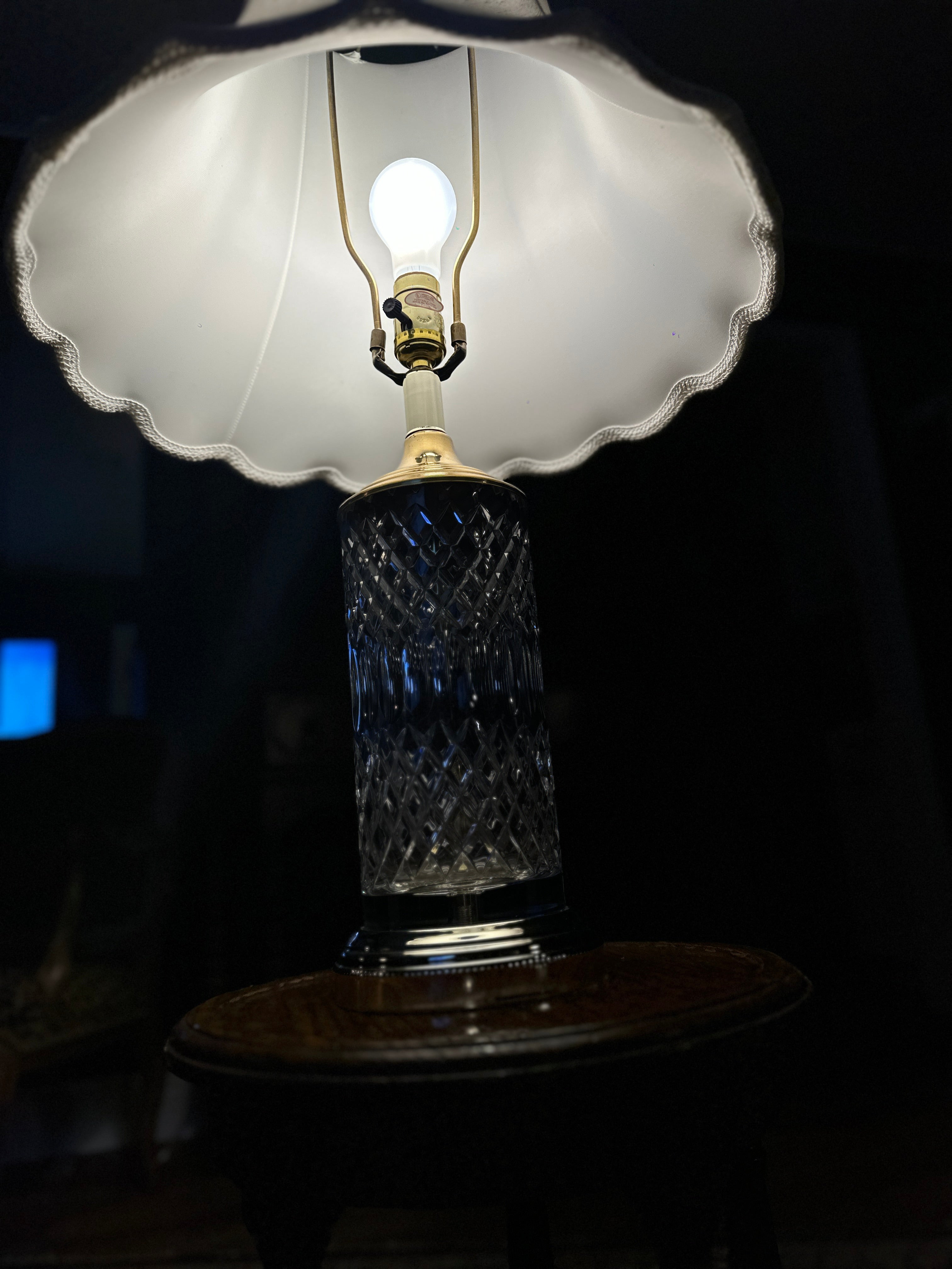 Vintage Crystal Table Lamps Coordinating Pair Brass Base c.1970s