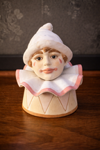 Vintage Enesco Harlequin Clown Head Ceramic Box, 1985