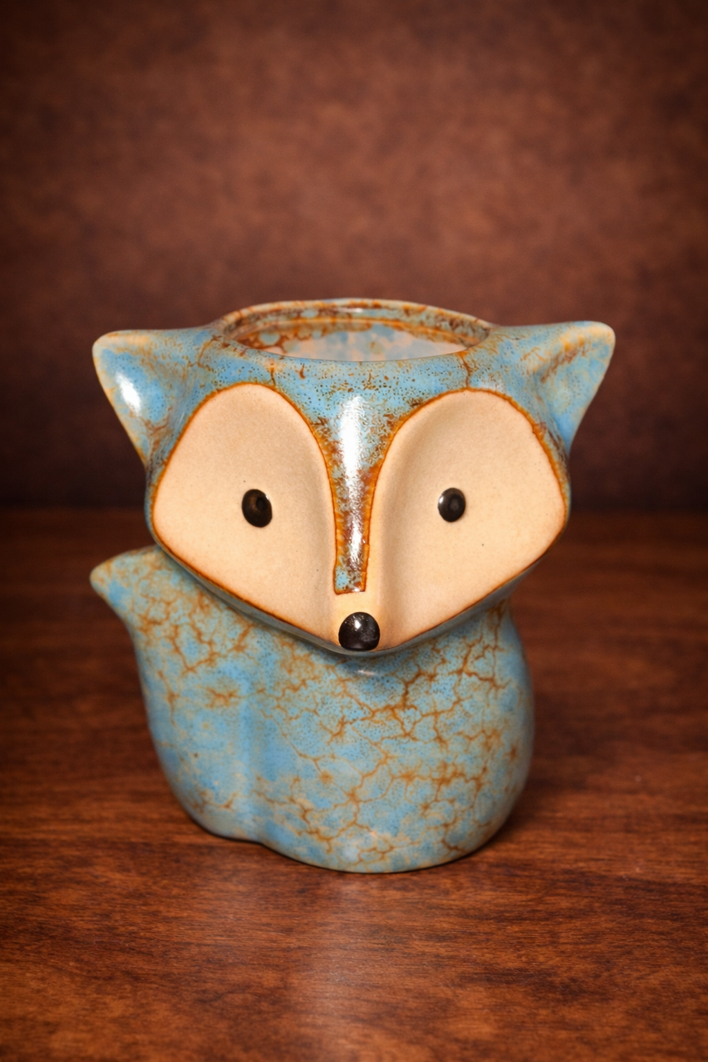 Vintage Fox Mini Planter in Crackle Glaze Ceramic