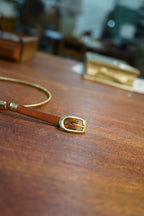 Vintage Gold Stretch Snake-Chain Belt with Leather Buckle, c. Late 1970s–80s