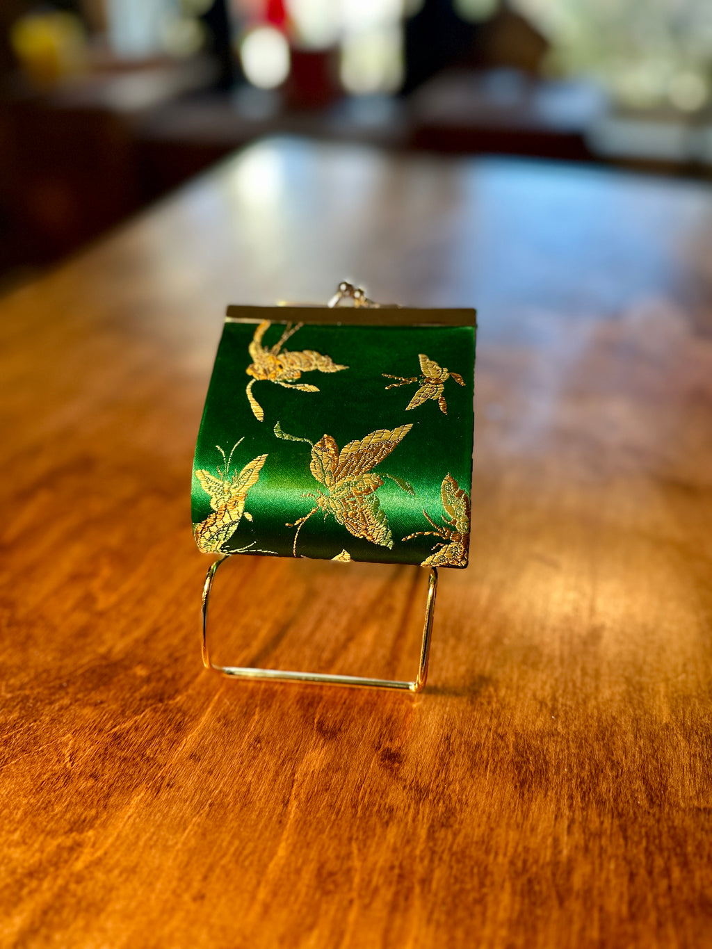 Vintage Green Brocade Butterfly Evening Bag Kiss Lock c.1950s