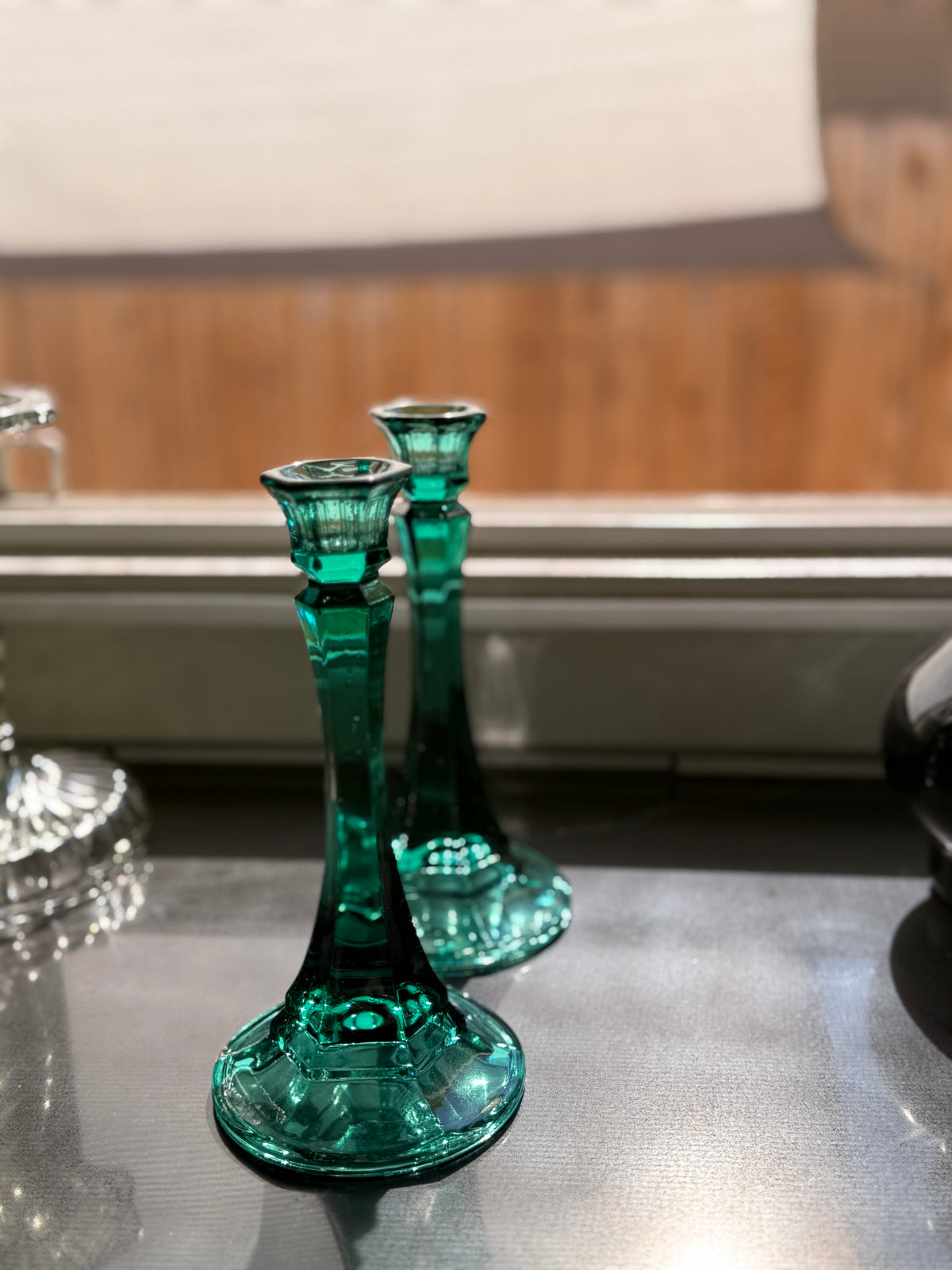 Vintage Green Diamond-Point Pressed Glass Bud Vase, c. 1960s