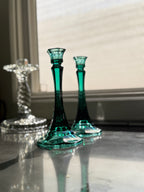 Vintage Green Diamond-Point Pressed Glass Bud Vase, c. 1960s