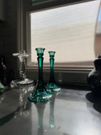 Vintage Green Diamond-Point Pressed Glass Bud Vase, c. 1960s