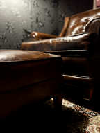 Vintage Leather Club Chair & Ottoman, c. 1930s