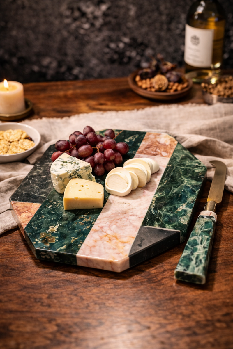 Vintage Marble Cheese Board Set, c.1970s-1980s