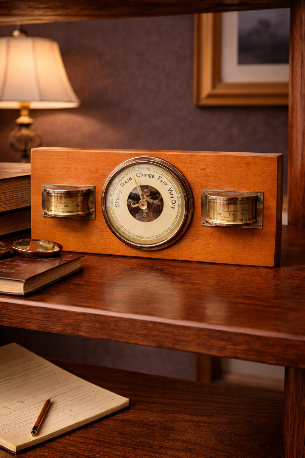 Vintage Mid-Century Weather Station with Barometer, Thermometer, and Hygrometer