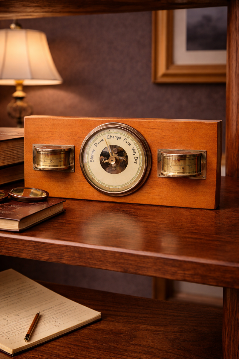 Vintage Mid-Century Weather Station with Barometer, Thermometer, and Hygrometer