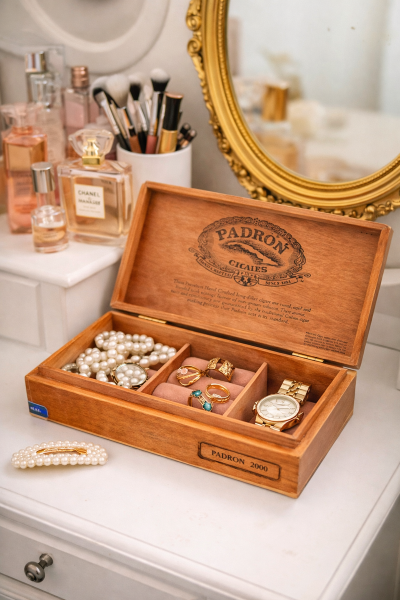 Vintage Padrón 2000 Cigar Box, Repurposed Wooden Keepsake and Jewelry Storage Box