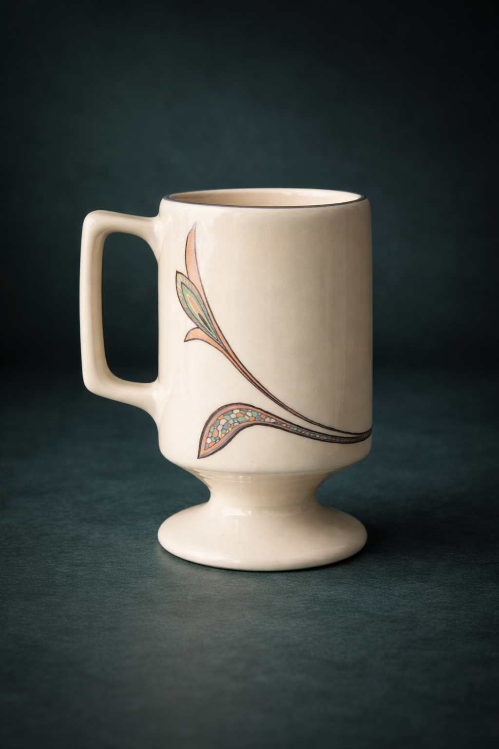 Vintage Pedestal Mugs with Geometric Floral Motif, Set of 2