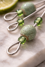 Vintage Set of 16 Hat-Quilt Pins with Speckled Green Ceramic Beads