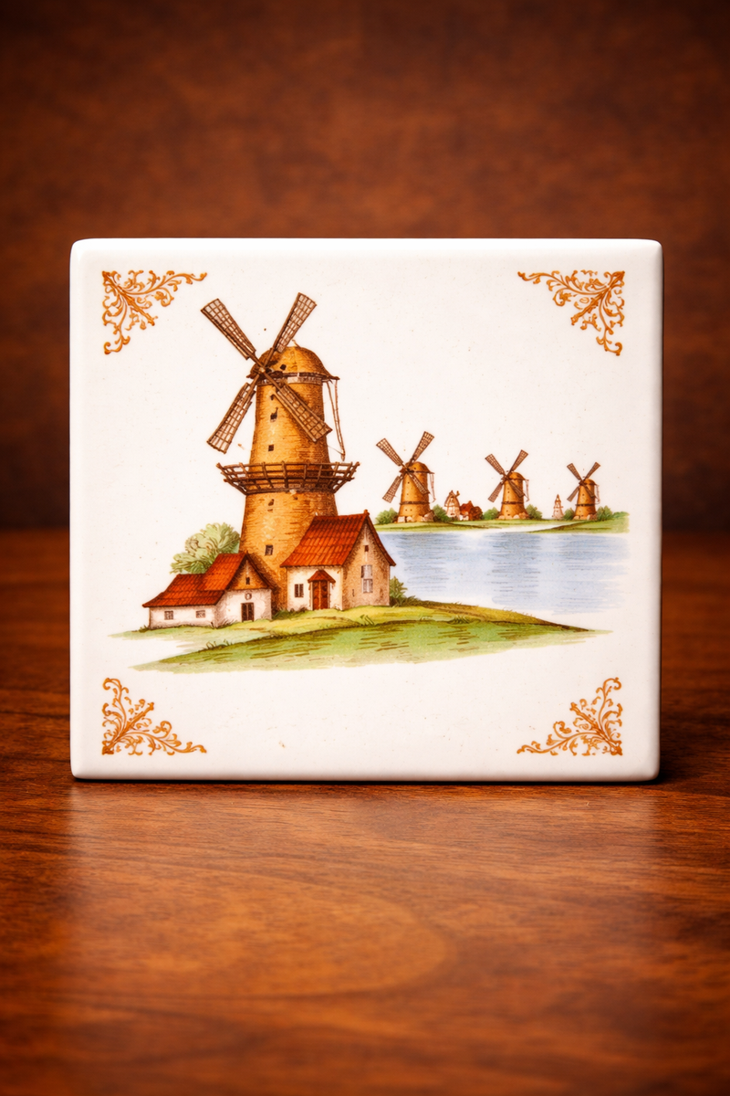 Vintage Villeroy & Boch Windmill Ceramic Tile Trivet, Made in France