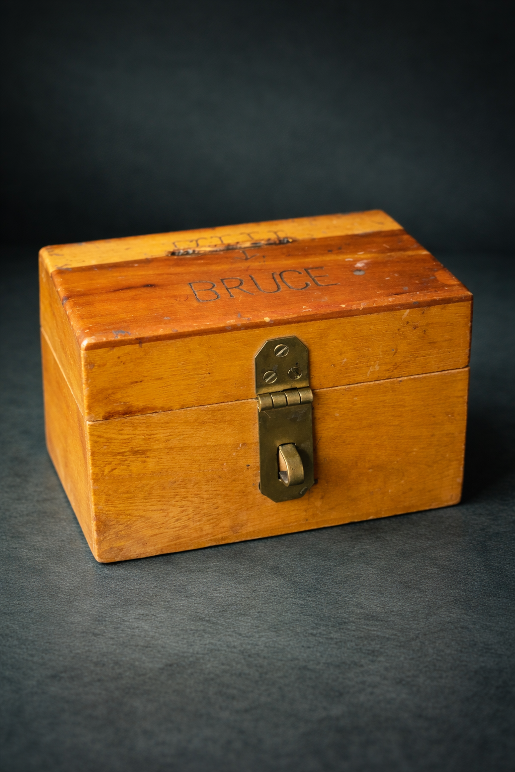 Vintage Wooden Keepsake Box with Brass Latch, Personalized “Bruce” Lid