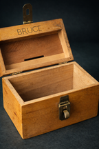 Vintage Wooden Keepsake Box with Brass Latch, Personalized “Bruce” Lid